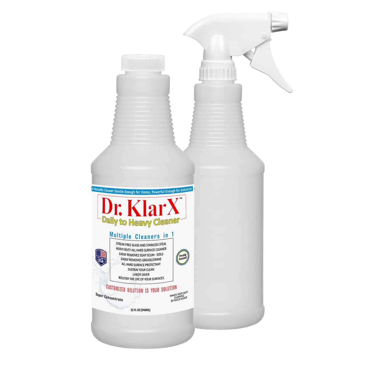 Dr KlarX Daily to Heavy - 16oz Concentrate and Empty Bottle for Dilution with Sprayer
