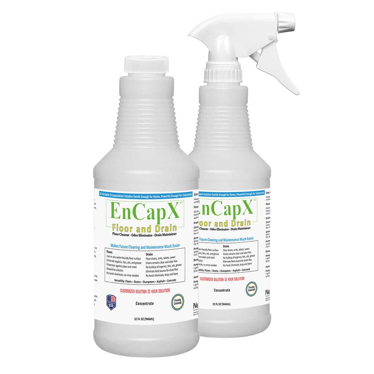 EnCapX Floor and Drian 32oz Concentrate with Empty 32oz Bottle