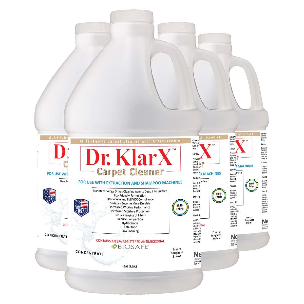 Dr. KlarX™ Carpet Cleaner - Cleaning, Antimicrobial, NanoTechnology, and Long-Lasting Protection, - (4/1-Gallon Concentrate)
